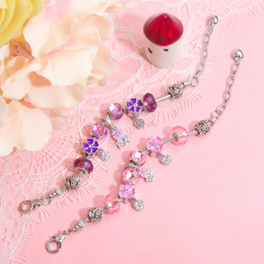 Romantic Floral Big Glass Bead Petal Pendant DIY Bracelet(pink-20cm)