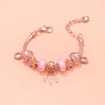 Rose Gold Charm Bracelet with Dreamcatcher & Bear Beads, Colorful Glass Beads Bracelet(19cm)