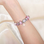 Chic Camellia Bead Charm DIY Bracelet with Crystal(pink flower-17cm)