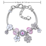 Chic Camellia Bead Charm DIY Bracelet with Crystal(pink flower-17cm)