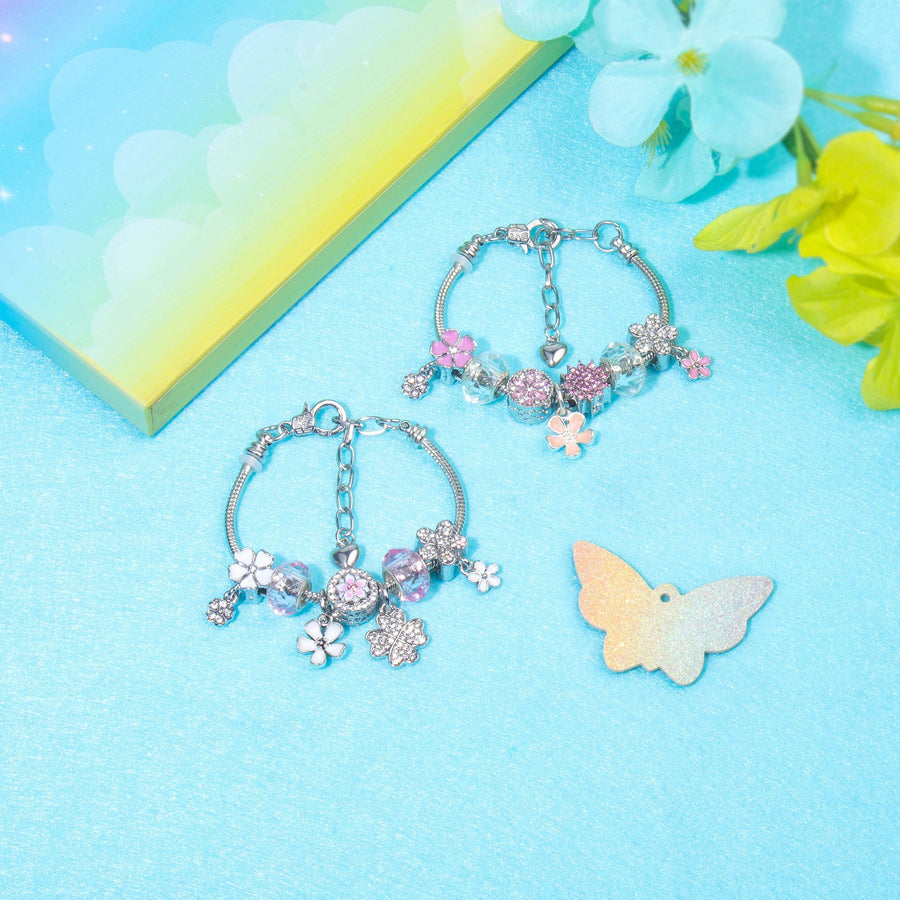 Chic Camellia Bead Charm DIY Bracelet with Crystal(pink flower-17cm)