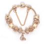 Rose Gold Crystal Charm Bracelet with Clover, Heart, Triangle Beads & Heart Pendant(20cm)