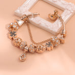 Rose Gold Crystal Charm Bracelet with Clover, Heart, Triangle Beads & Heart Pendant(20cm)