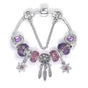 Purple Crystal Beaded Charm Bracelet with Star & Dreamcatcher Pendant, Rhinestone-Embedded DIY Alloy Bracelet(18cm)