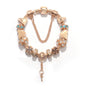 Rose Gold DIY Charm Bracelet with Crystal Heart, Clover & Key Pendant, Romantic Beaded Bracelet(20cm)