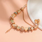 Rose Gold DIY Charm Bracelet with Crystal Heart, Clover & Key Pendant, Romantic Beaded Bracelet(20cm)