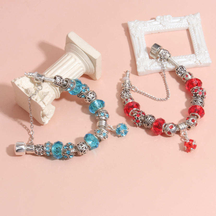 Ethnic Crystal Bead DIY Bracelet blue Alloy Electroplated Big Bead Bracelet(17cm)