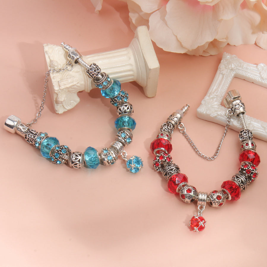 Ethnic Crystal Bead DIY Bracelet blue Alloy Electroplated Big Bead Bracelet(17cm)