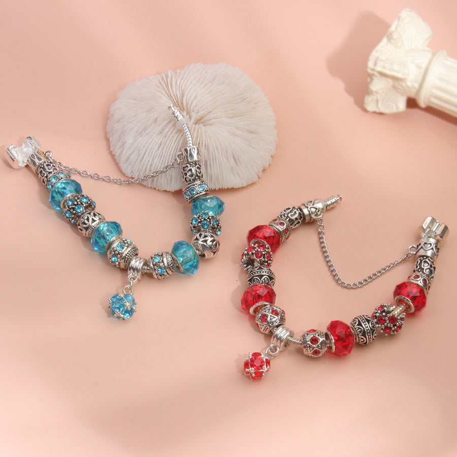 Ethnic Crystal Bead DIY Bracelet blue Alloy Electroplated Big Bead Bracelet(17cm)