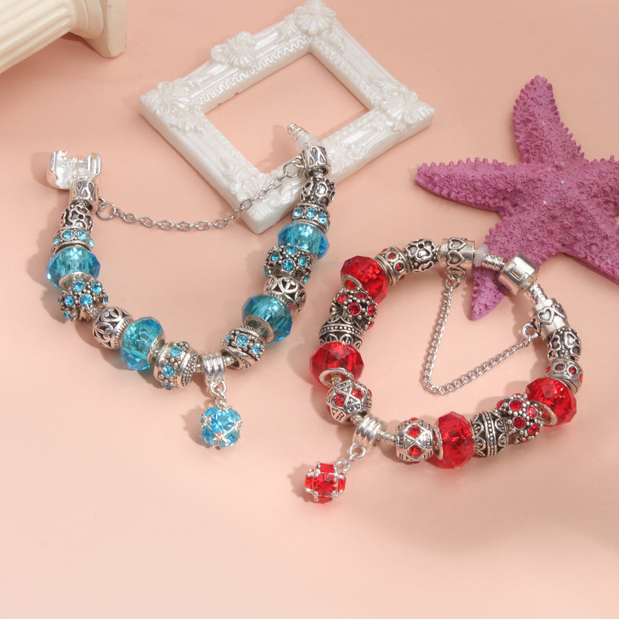 Ethnic Crystal Bead DIY Bracelet Red Alloy Electroplated Big Bead Bracelet(20cm)
