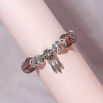 Rose Red Rhinestone Big Hole Beaded Bracelet, Alloy Electroplated(18cm)