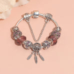Rose Red Rhinestone Big Hole Beaded Bracelet, Alloy Electroplated(18cm)