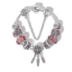 Rose Red Rhinestone Big Hole Beaded Bracelet, Alloy Electroplated(19cm)
