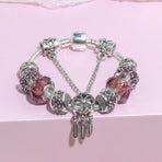 Rose Red Rhinestone Big Hole Beaded Bracelet, Alloy Electroplated(19cm)