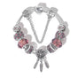 Rose Red Rhinestone Big Hole Beaded Bracelet, Alloy Electroplated(20cm)