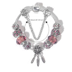 Rose Red Rhinestone Big Hole Beaded Bracelet, Alloy Electroplated(20cm)
