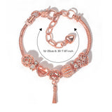 Rose Gold Hollow Carved Heart Bead Tassel Bracelet(16cm)