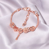 Rose Gold Hollow Carved Heart Bead Tassel Bracelet(16cm)