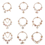 Rose Gold Charm Bracelet with Crystal Snowflake, Flower & Heart Pendants – Sparkling Zircon Beaded(21cm)