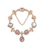 Vintage Gold Bracelet with Crystal, Zircon & Floral Beads, Oval Zircon Pendant(17cm)