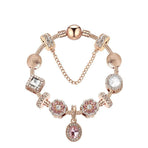 Vintage Gold Bracelet with Crystal, Zircon & Floral Beads, Oval Zircon Pendant(19cm)