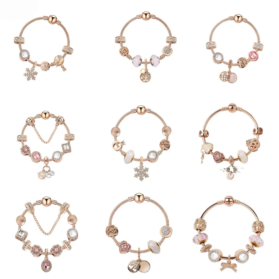 Vintage Gold Bracelet with Crystal, Zircon & Floral Beads, Oval Zircon Pendant(21cm)