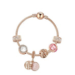 Glamorous Gold Bracelet with Rhinestones, Colorful Cubic Zirconia, Hollow Beads & Double-Disc Pendant(21cm)
