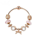 Glamorous Golden Bracelet with Rhinestone Glass, Zircon, Hollow Beads & Bow Pendant(18cm)