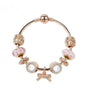 Glamorous Golden Bracelet with Rhinestone Glass, Zircon, Hollow Beads & Bow Pendant(18cm)