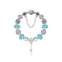 Stunning Rhinestone Charm Bracelet: Hollow Heart Beads + Crown Charms + Happy Key-Lock Pendant | Blue(20cm)