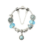 Blue Fashion Bracelet: Alloy Base with Rhinestones, Colored Glaze Beads & Resin Pendant(19cm)