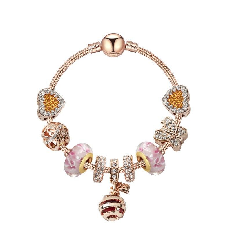 Gold Snake Pendant Bracelet: Rhinestone Resin, Zircon Butterfly & Beads(20cm)