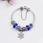 Snowflake Pendant Bracelet - Blue Cat’s Eye & Glass Beads, Zinc Alloy with Rhinestone Silver Carved Charms(20cm)