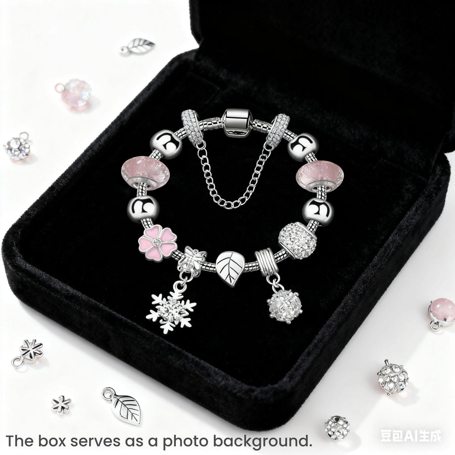 Women’s Rhinestone Cherry Blossom & Snowflake Pendant Bracelet(18cm)