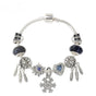 Pandora-Style Rhinestone Blue Cat’s Eye Heart Bracelet: Glass Beads, Dreamcatcher Feather Snowflake(17cm)