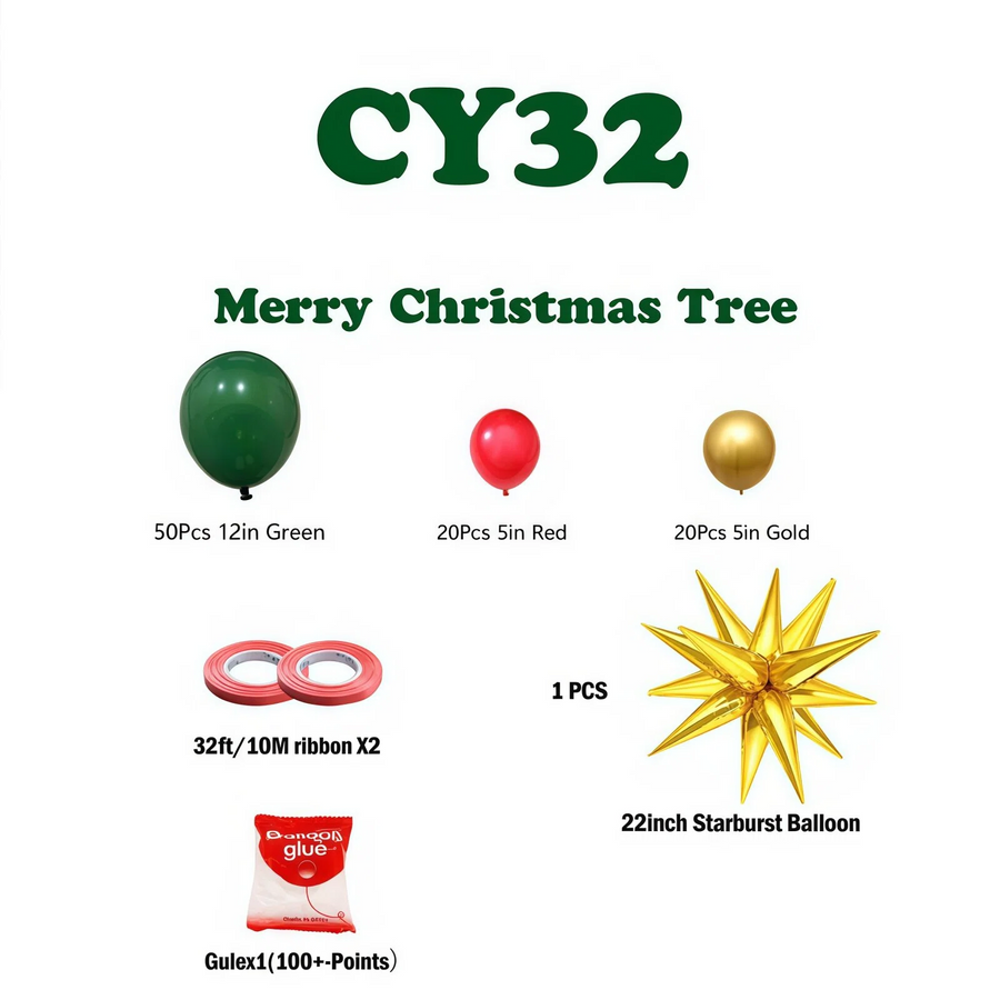 Christmas Balloon Bundle: 2 Themed Kits (Arch + Tree) - Aluminum Foil & Latex Balloons