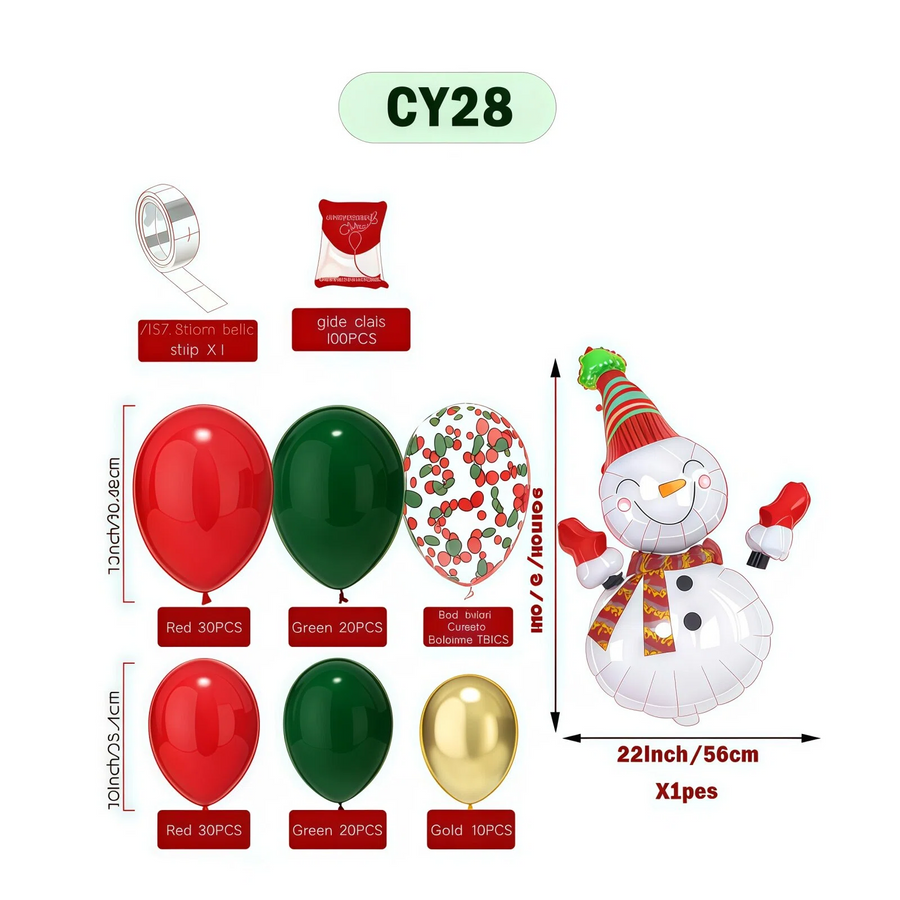 Christmas Balloon Combo: 123PCS Arch + Tree Sets (Snowman/Star Foil)