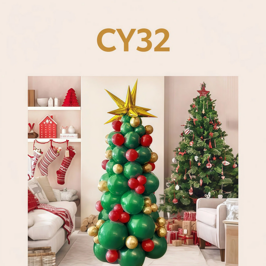 Christmas Balloon Combo: 123PCS Arch + Tree Sets (Snowman/Star Foil)