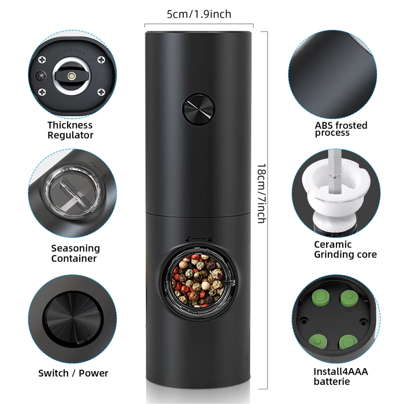 NNEOBA Electric Automatic Pepper and Salt Grinder with LED Light(1pc)