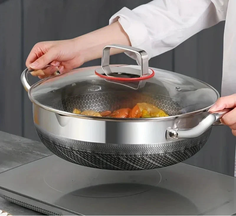 30cm Stainless Steel Non-Stick Frying Pan with Glass Lid Silver