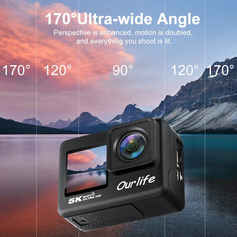 5K Action Camera with Touchscreen Waterproof Black