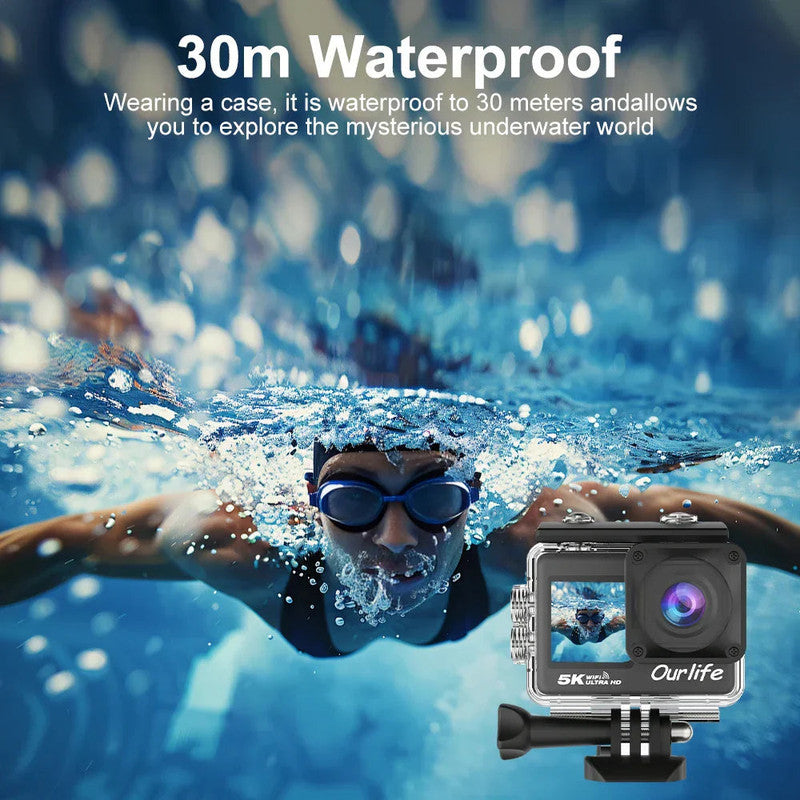 5K Action Camera with Touchscreen Waterproof Black