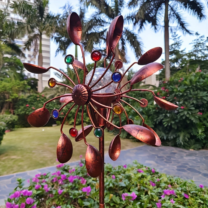 Solar Powered Metal Wind Spinner with LED Lights