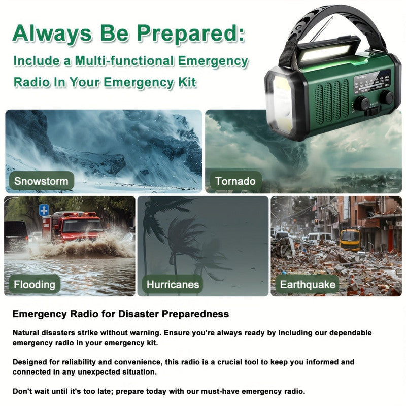 10000mAh Solar-Powered Emergency Radio with Flashlight