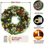 Christmas Wreath Pre-Lit Pine Cone LED Decoration