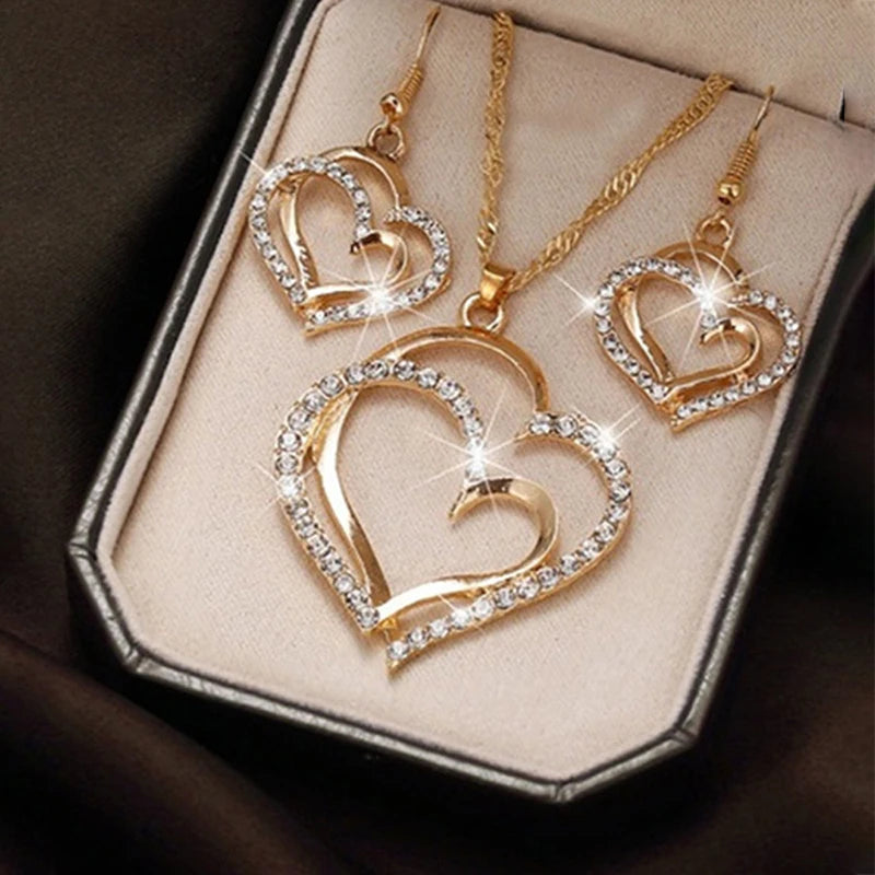 Heart Shaped Rhinestone Jewelry Set for Women