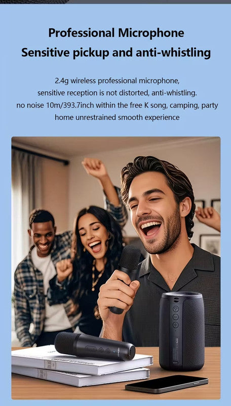 Wireless Speaker with Dual Karaoke Microphones