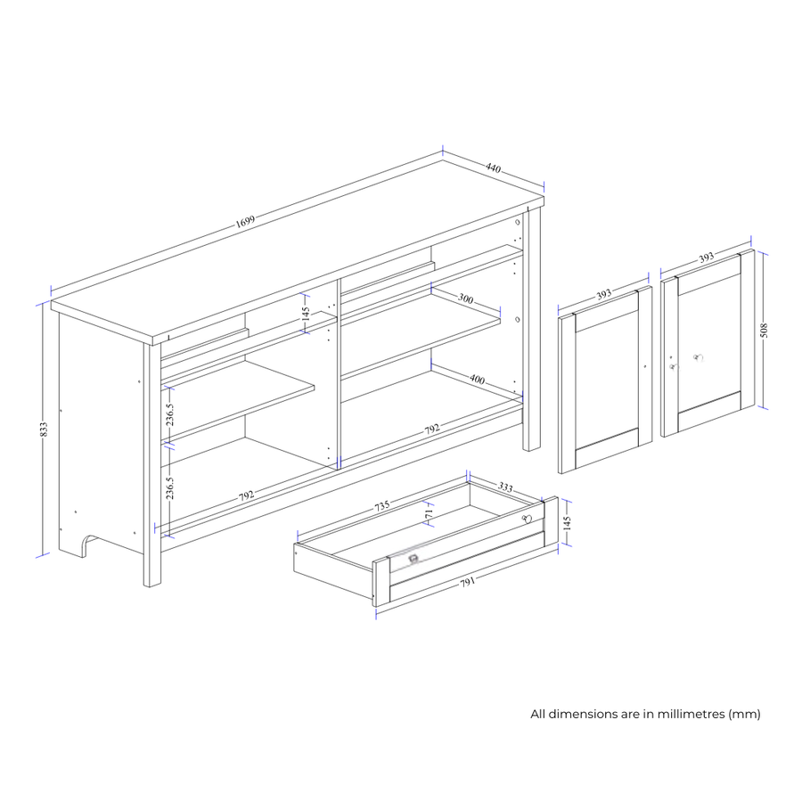 Noosa Buffet Sideboard White and Oak 4 Doors and 2 Drawers