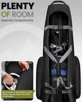 OutdoorMaster Padded Golf Club Travel Bag with Wheels, 900D Heavy Duty Oxford Waterproof -Alligators-Black - Side View