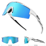 OutdoorMaster Hawk II Polarized Sports Sunglasses for Men Women, TAC 100% UV400 Protection TR90 Frame Cycling Sunglasses, Baseball Running Fishing Golf Glasses-White Frame+revo Blue Cat.3 - Front View